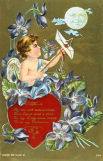 Cupid shooting an arrow carrying a love letter