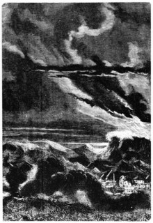 Tidal wave caused by the launch of the space capsule "Columbiad"