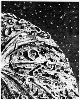 The space capsule "Columbiad" orbiting close to the Moon