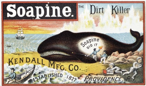 Soapine household cleaner. From late 19th century American  trade card for Kendall Manufacturing