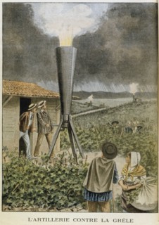 Firing a cannon into clouds to stop a hail storm