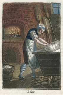The Baker kneading dough on lid of flour bin