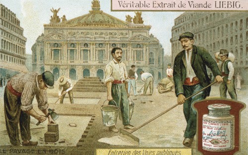Surfacing a Paris street with wooden blocks