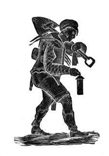 The coal miner carrying his tools and safety his lamp