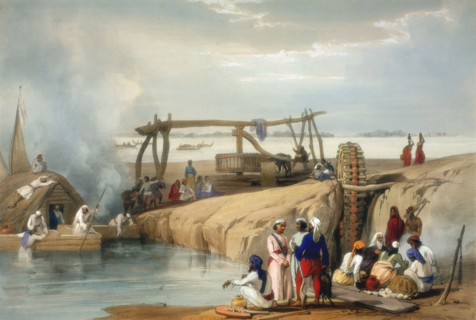 Persian wheel raising water from the Sutlej River - Punjab