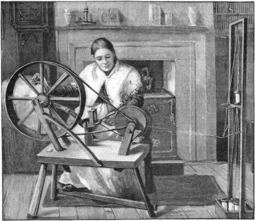 Spitalfields silk worker winding silk in her cottage