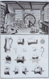 Pewterer's workshop from  "Encylopedie" edited by Diderot and Dalembert
