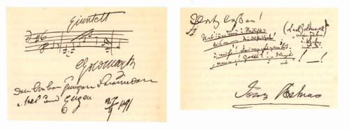 Messages de Carl Goldmark et Johannes Brahms sur un Livre d'Or.