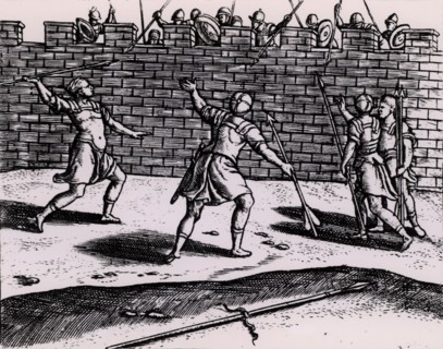 Soldats romains attaquant une forteresse assiégée