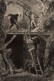 Extraction de minerai d'une mine en Italie, 1869