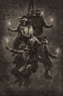 Mineurs polonais descendant le conduit d'une mine de sel, 1869