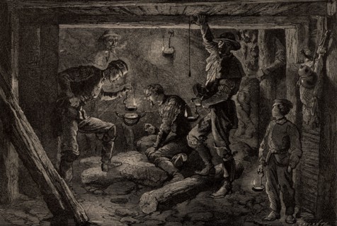 Mineur traçant le plan des galeries d'une mine, 1869