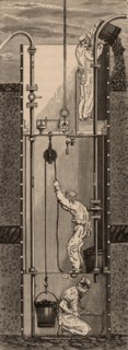 Sinking a mineshaft by Triger's method, 1841