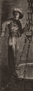 Mineur maintenu par des chaînes pendant sa descente, 1879