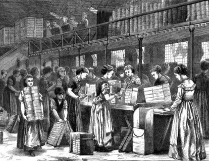 Women and girls and a young boy at work