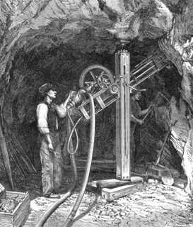 Drilling machine with diamond bit powered by compressed air