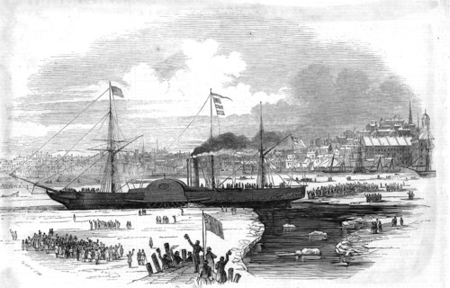Paddle steamer 'Britannia' leaving Boston, usa