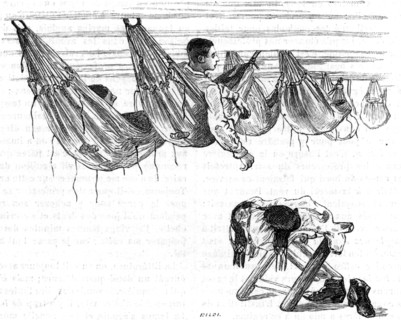Cadets at the Ecole Navale, the French Naval Academy in their hammocks in which they slept