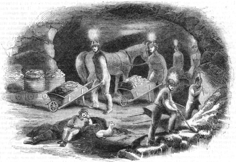 Hurlet alum mine near Glasgow, Scotland, showing miners extracting ore