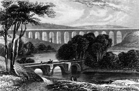 View of the Ellesmere Canal as it passes through the Vale of Llangollen, Wales