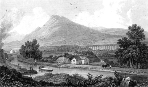 View of the Ellesmere Canal as it passes through the Vale of Llangollen, Wales