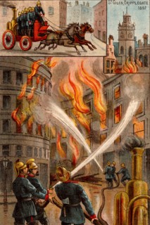 Men of the Metropolitan Fire Brigade fighting outbreak of fire in the City of London 19 November 1897