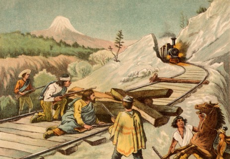 Bandits ambushing a train in the New Hampshire-Maine
