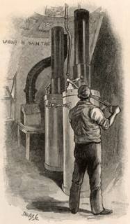 Operating the pressure pump on the Eddystone lighthouse