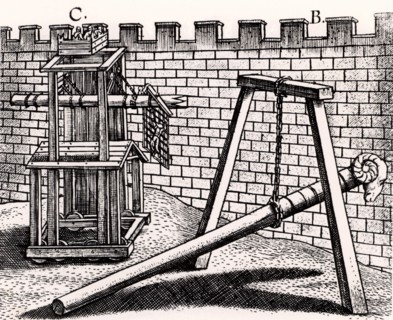 Roman soldiers using two forms of battering ram