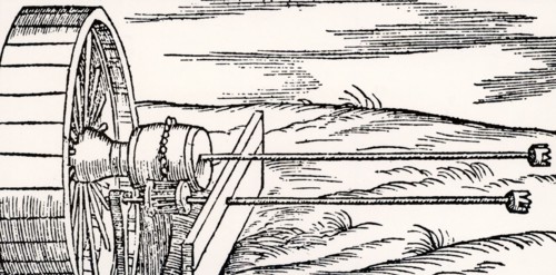 Shafts of a cannon boring machine with drilling bits on the end