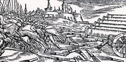 Fire tubes being fired at enemy cavalry from cannon