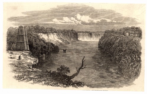 Construction of a suspension bridge at the Niagara Falls