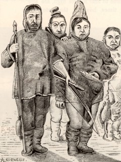 Greenlanders in polar dress made of animal skins