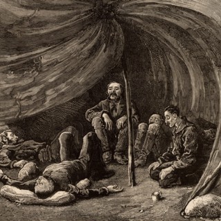 The scene inside Lieutenant Greely's tent