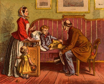 Sick child visited at home by the Doctor