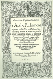 Title page of Acts of Parliament for 1585