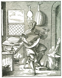 Lute Maker in his workshop
