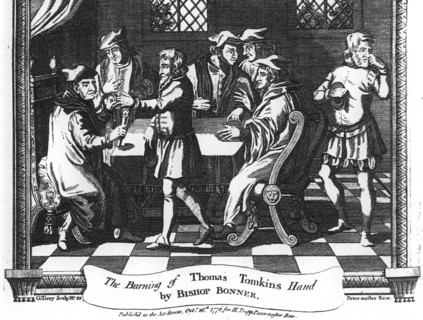 The Burning of Thomas Tomkins Hand by Bishop Bonner