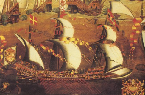 A galliass or galleass, part of the Spanish Armarda