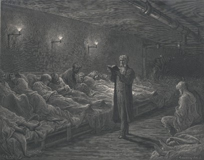 Scripture Reader in a Night Shelter