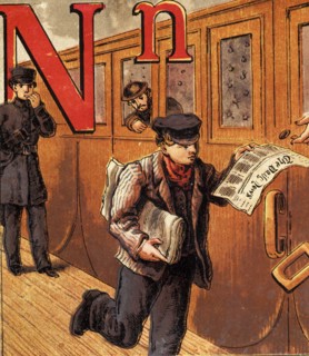 Newsboy running along the platform