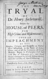 Première page de "The Tryal of Dr Henry Sacheverell'