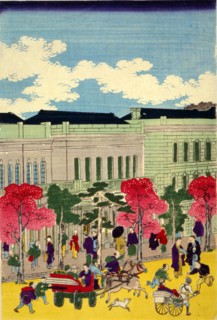 Tree-lined street scene  in Tokyo