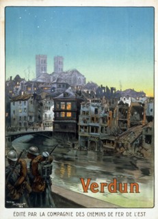 Affiche montrant la ville de Verdun en ruines