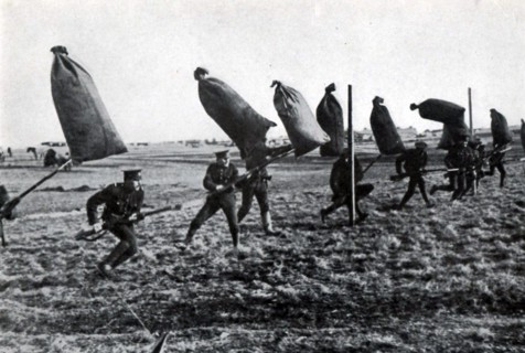 Canadian infantrymen engaged in bayonet practice