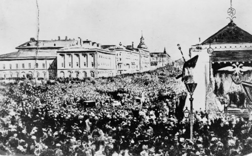 Holiday crowd in Moscow celebrating the Declaration of Liberty by the Tsar 1861