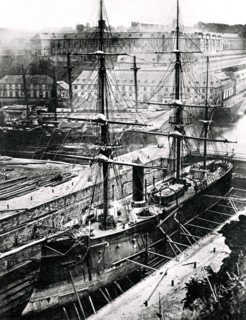 French wooden-hulled ironclad corvette 'L'Armide' in dry dock