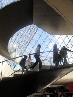 Interior of the 'Louvre Pyramid' at the Louvre museum