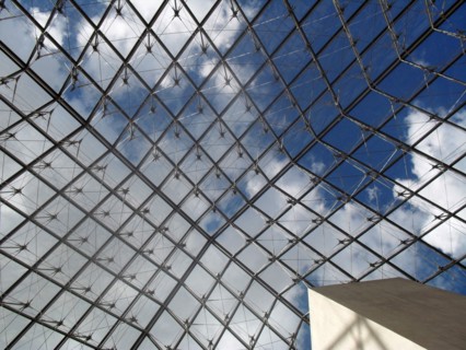 Interior of the 'Louvre Pyramid' at the Louvre museum