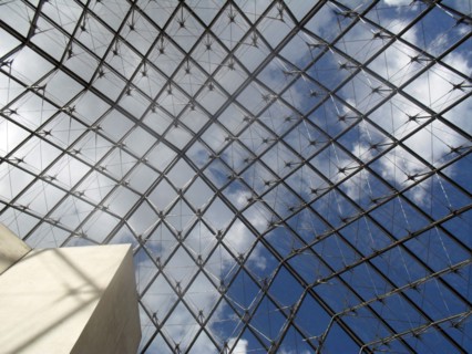 Interior of the 'Louvre Pyramid' at the Louvre museum